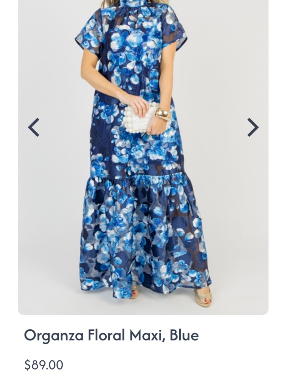 Addison Organza Blue Floral High Neck Maxi Dress Size Large